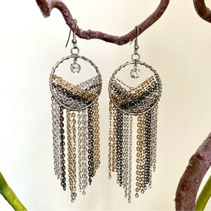 silver gold black chain link wire wrapped crystal dangle hoop earrings